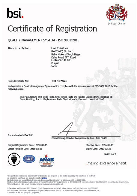 ISO 9001:2015 quality certificate